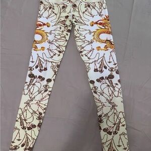 Ivory Dragon-Print Stretch Leggings